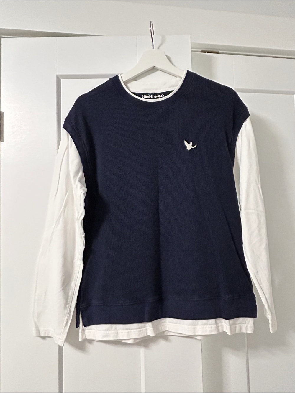 Navy and White Layered Long-Sleeve Sweater